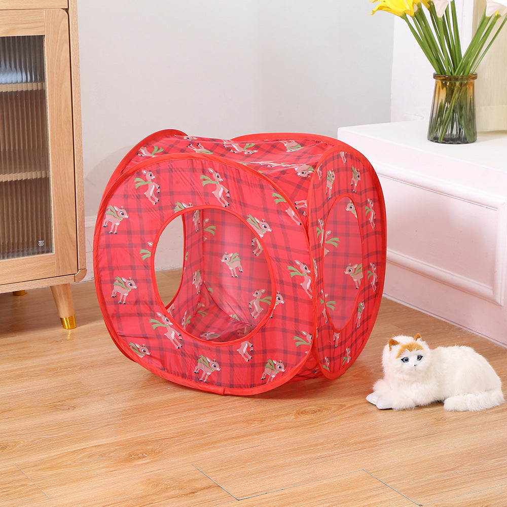 Foldable Cat Tent Bed with Tunnel — 3-in-1 Pet Play & Rest Space