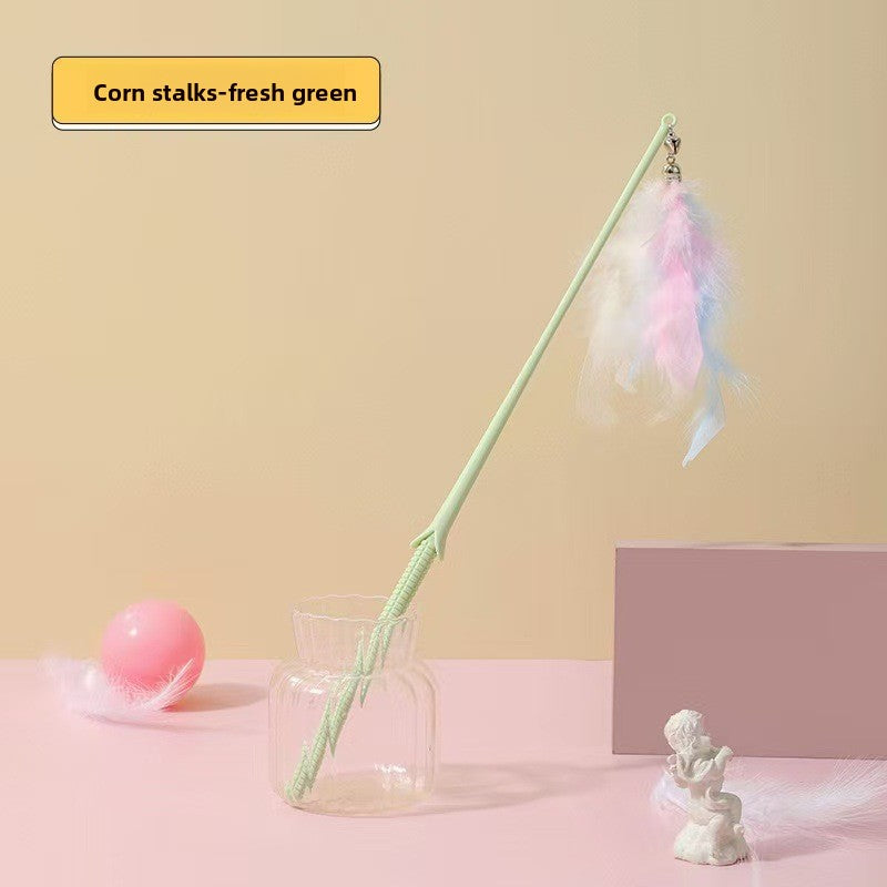 Feather Cat Teaser Stick — Interactive Play Toy with Colorful Feathers