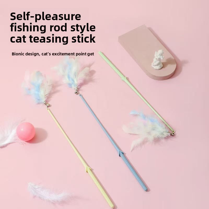 Feather Cat Teaser Stick — Interactive Play Toy with Colorful Feathers