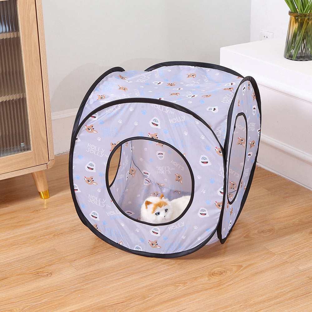 Foldable Cat Tent Bed with Tunnel — 3-in-1 Pet Play & Rest Space