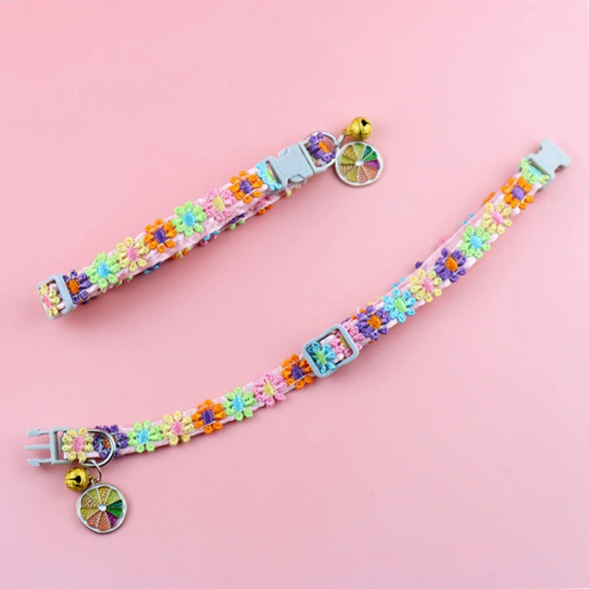 Adjustable Pet Collar with Bell — Colorful Paw Print Cat & Dog Collar Necklace