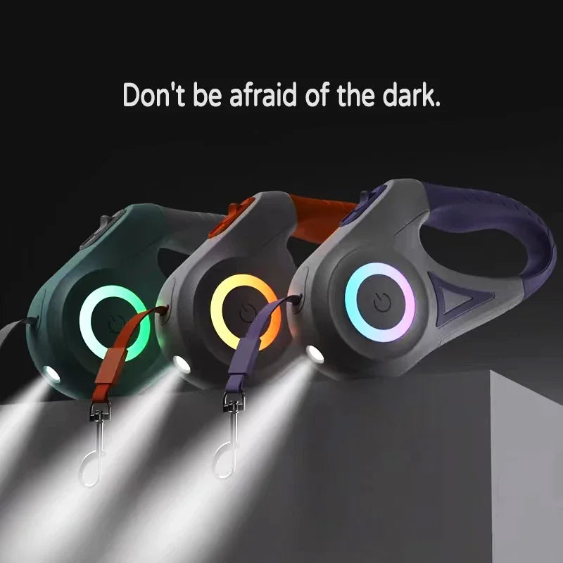 LED Retractable Pet Leash — Reflective Design with Built-In Light