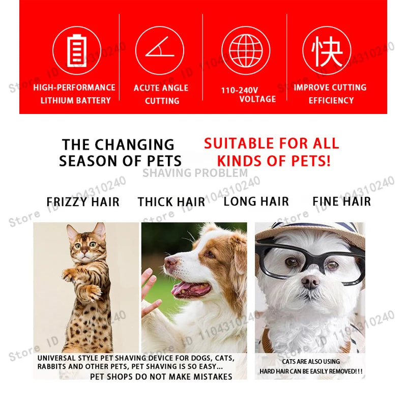 Professional Electric Pet Grooming Kit — Cordless Clipper & Trimmer with 5-Speed Control