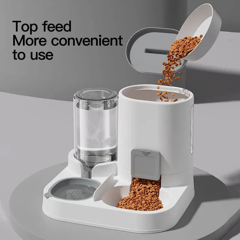 Automatic Gravity-Fed Cat Feeder & Water Dispenser — Large Capacity, Spill-Proof