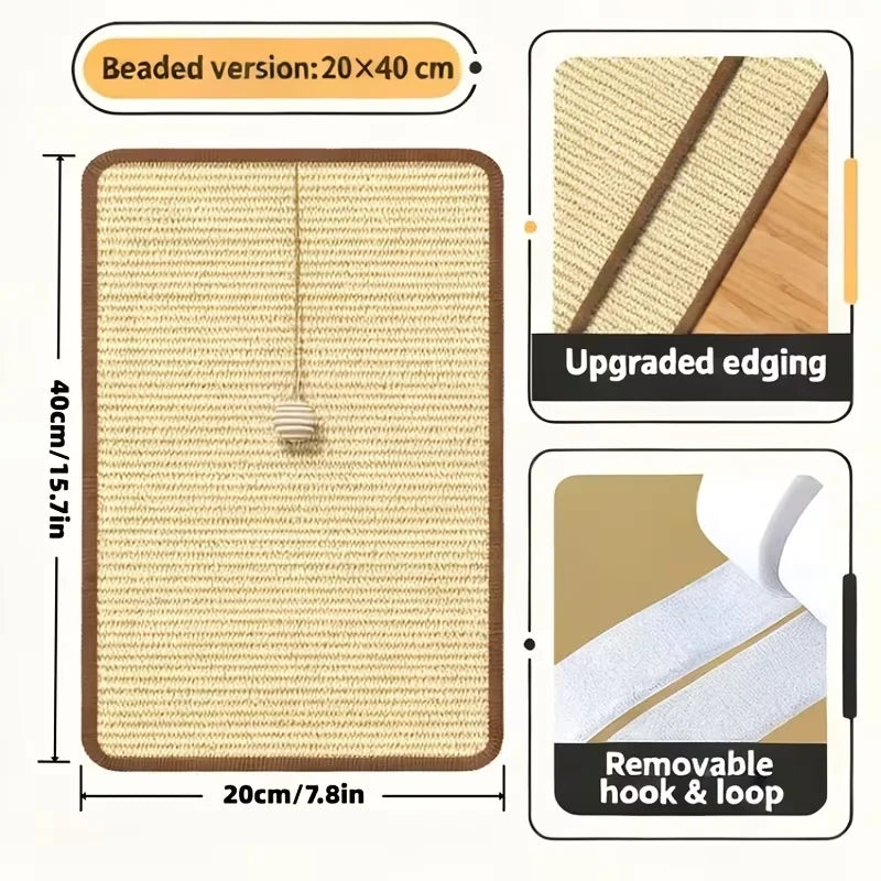 Sisal Cat Scratcher Post with Hanging Ball — Space-Saving Design