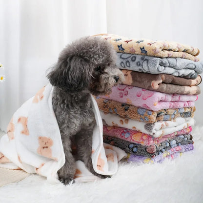 Soft Fleece Pet Blanket with Paw Print — Warm & Cozy Dog & Cat Sleeping Mat
