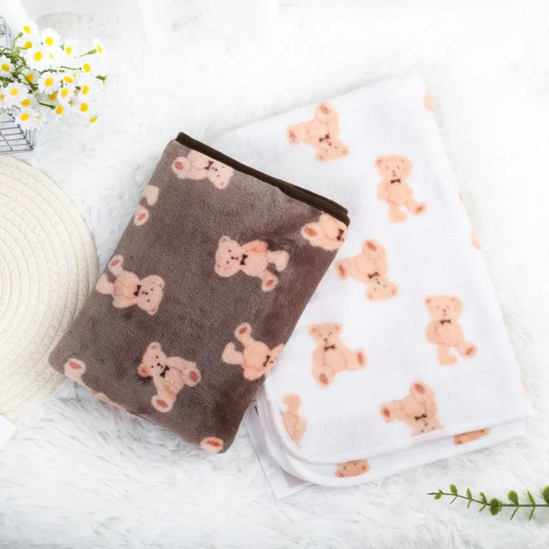 Soft Fleece Pet Blanket with Paw Print — Warm & Cozy Dog & Cat Sleeping Mat