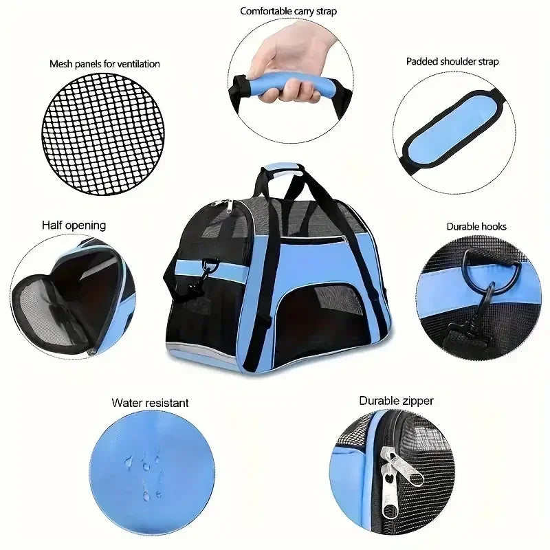 Portable Soft-Sided Pet Carrier Bag — Breathable Mesh for Cats & Dogs