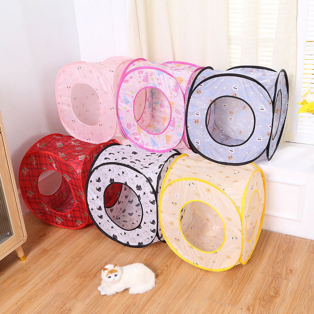 Foldable Cat Tent Bed with Tunnel — 3-in-1 Pet Play & Rest Space