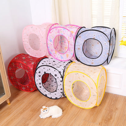 Foldable Cat Tent Bed with Tunnel — 3-in-1 Pet Play & Rest Space