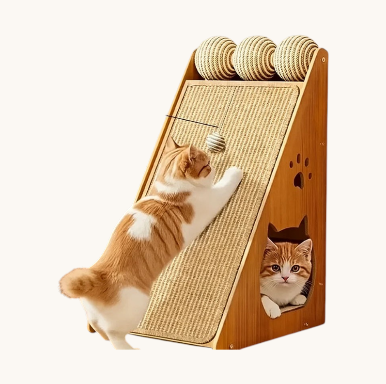 Sisal Cat Scratcher Post with Hanging Ball — Space-Saving Design